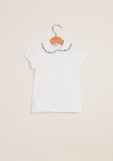 BARONI - Girl polo shirt with scalopp-trim collar