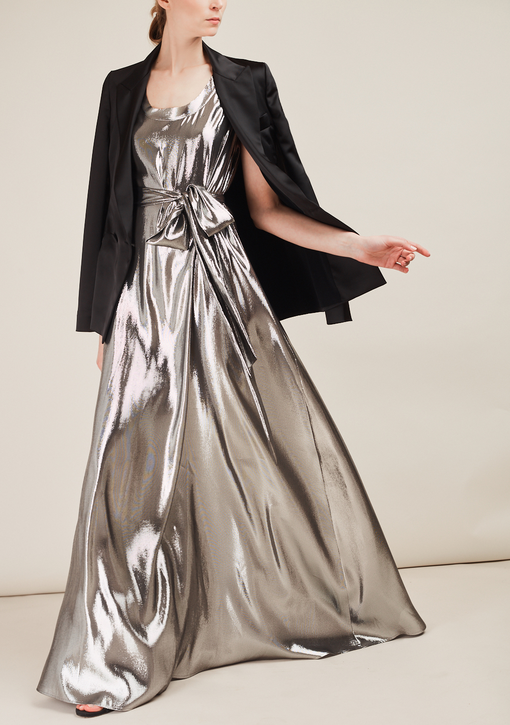 metallic silk dress