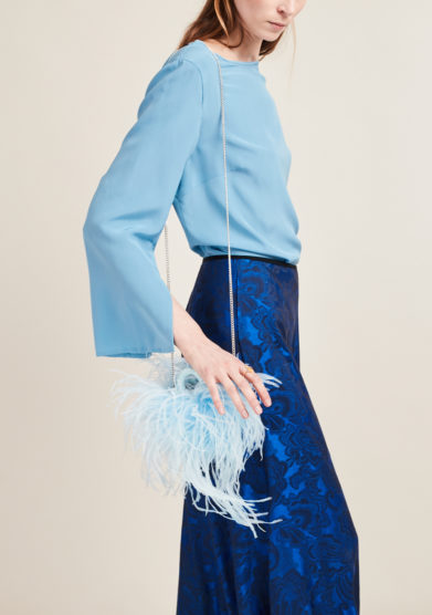 PESCE PAZZO - Light blue feather-trimmed embellished bag