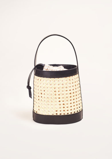 SARTA - Tuco straw and black leather bucket bag
