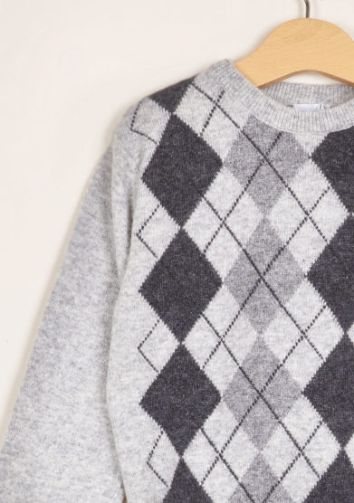 BARONI - Argyle grey wool sweater