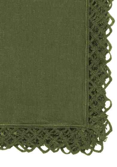 ONCE MILANO - Sequoia green napkin with macramè
