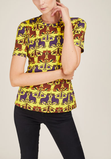 FREI UND APPLE - Yellow Anthea slave panther printed t-shirt