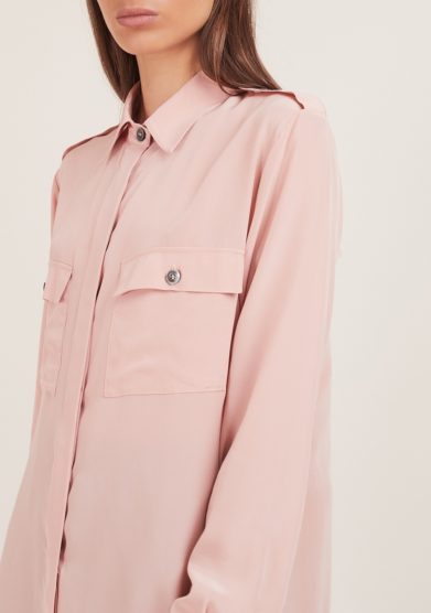 camicia in seta rosa chiara bloom con tasche