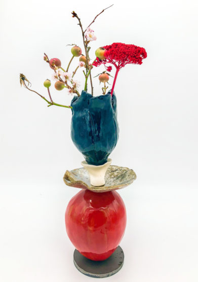 Zanellazine vaso Bloomen 17 ceramica supporto ferro rosso limited edition