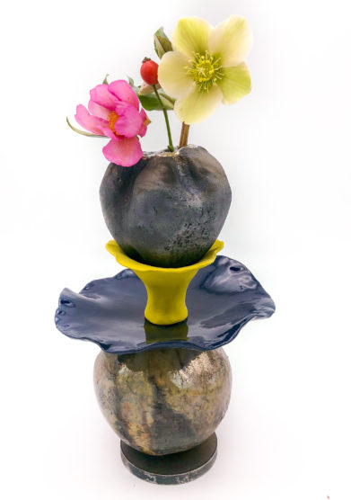 Zanellazine vaso Bloomen 19 ceramica supporto ferro viola giallo limited edition
