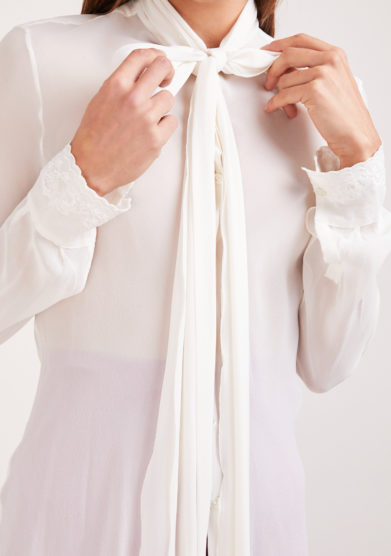 Annagiulia firenze camicia lunga in chiffon di seta bianca fiocco