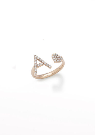 Gold for ever anello con lettera e cuore in oro 18k e diamanti