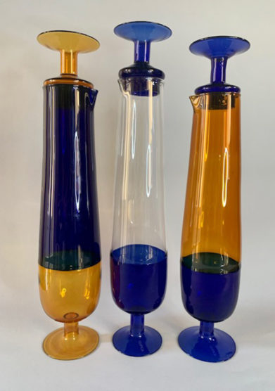 Gupica set tre caraffe semplici in vetro ambra blu trasparente Balaustri