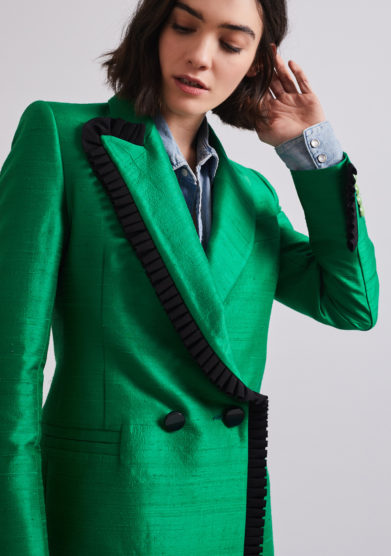 Nasco unico giacca in shantung seta doppiopetto verde
