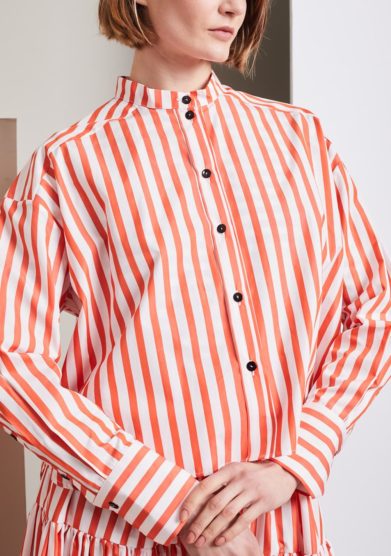 I_AM camicia china a righe in popeline di cotone arancio