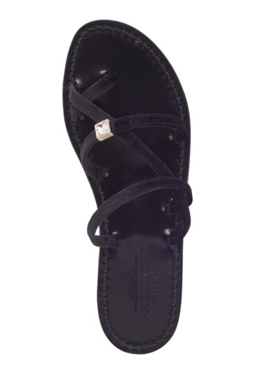 Sandalo infradito Preludio Capri Incrocio III in velluto nero con pietra crystal