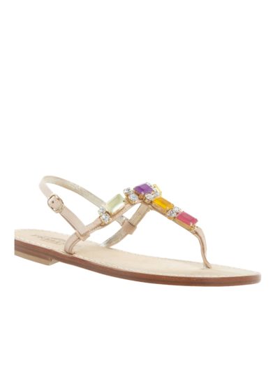 Sandalo infradito Jewels Afrodite in nappa naturale e pietre multicolor Preludio Capri