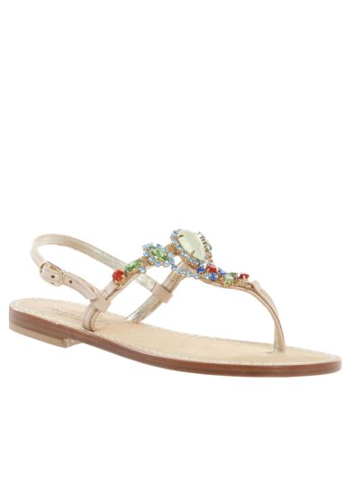Sandalo infradito Jewels Ebe in nappa naturale e gioiello con pietre multicolor Preludio Capri