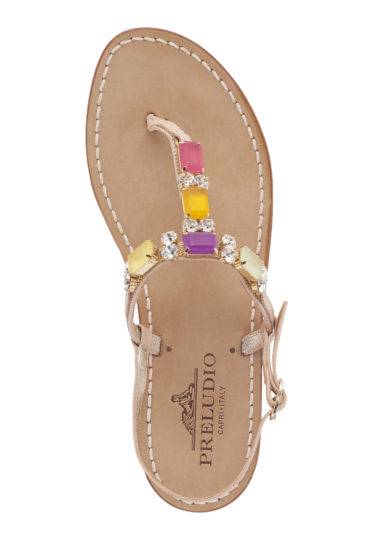 Sandalo infradito Preludio Capri Jewels Ebe in nappa naturale e gioiello con pietre multicolor