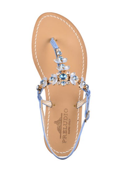 Sandalo infradito Preludio Capri Jewels Gea in camoscio azzurro e pietre