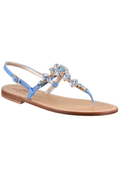 Sandalo infradito Jewels Gea in camoscio azzurro e pietre Preludio Capri
