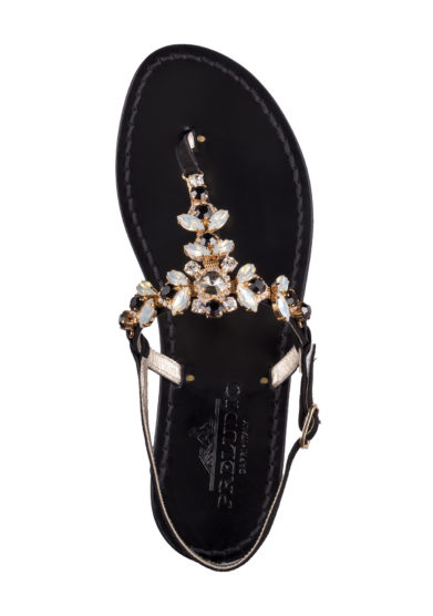 Sandalo infradito Preludio Capri Jewels Gea nero in camoscio e pietre
