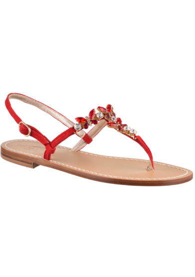 Sandalo infradito Jewels Selene in camoscio rosso e pietre Preludio Capri